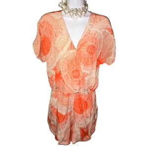 🔥Macy's Orange and Cream Patterned Romper